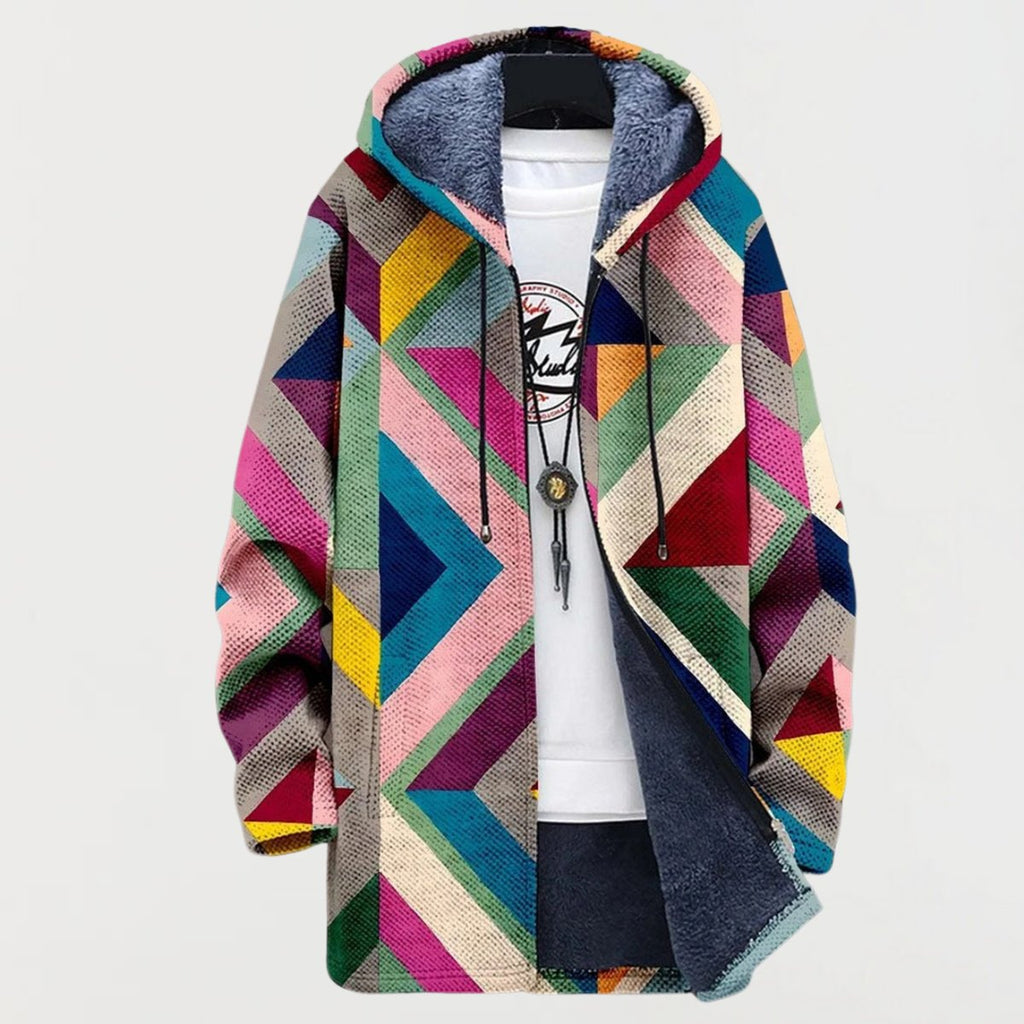 Celia Women's Hooded Sweater Jacket | Geometric Print, Fleece-Lined
