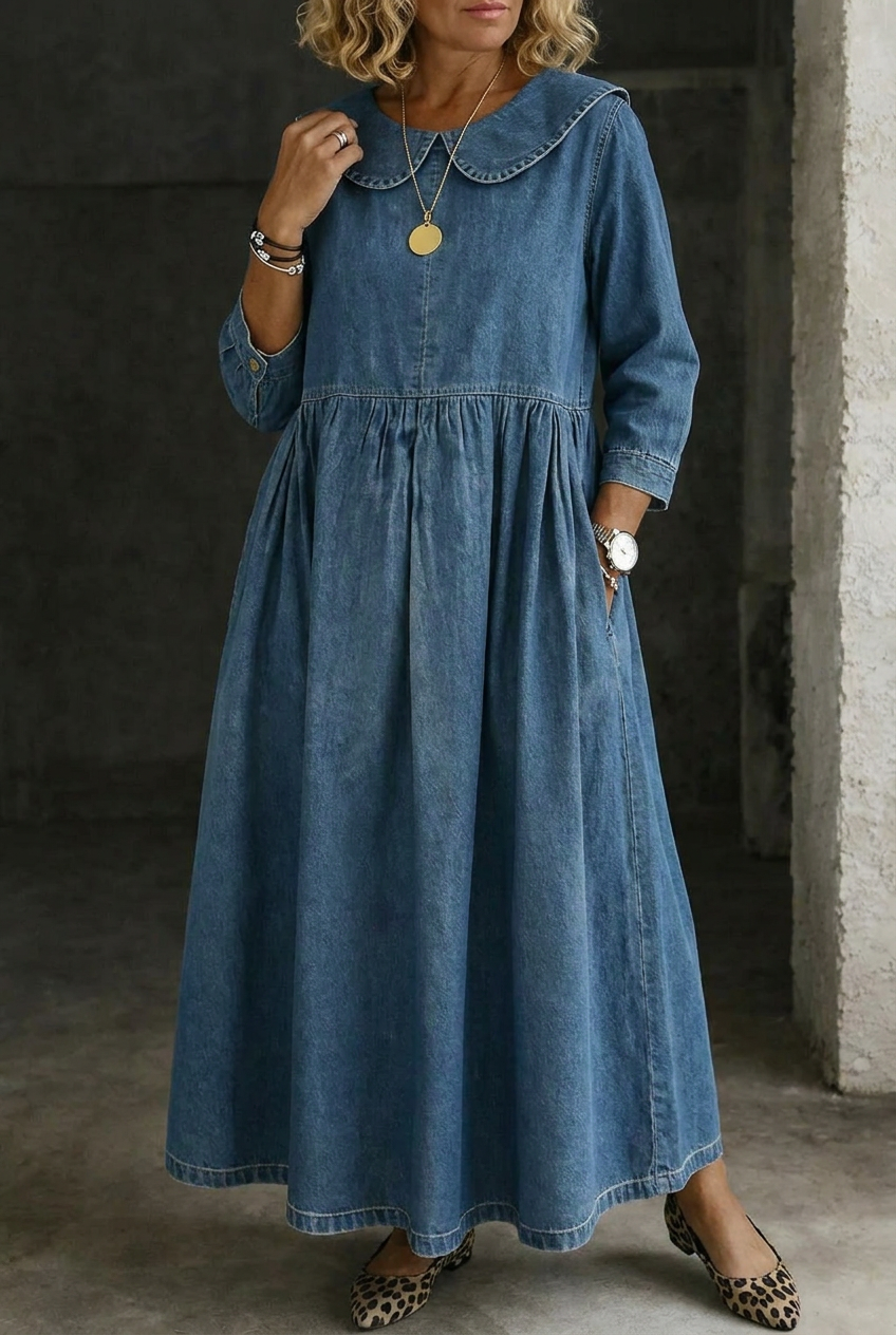 Camille | Peter Pan Collar Denim Dress
