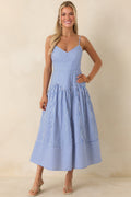 Delphine Chevron Bodice Striped Midi Dress - front view