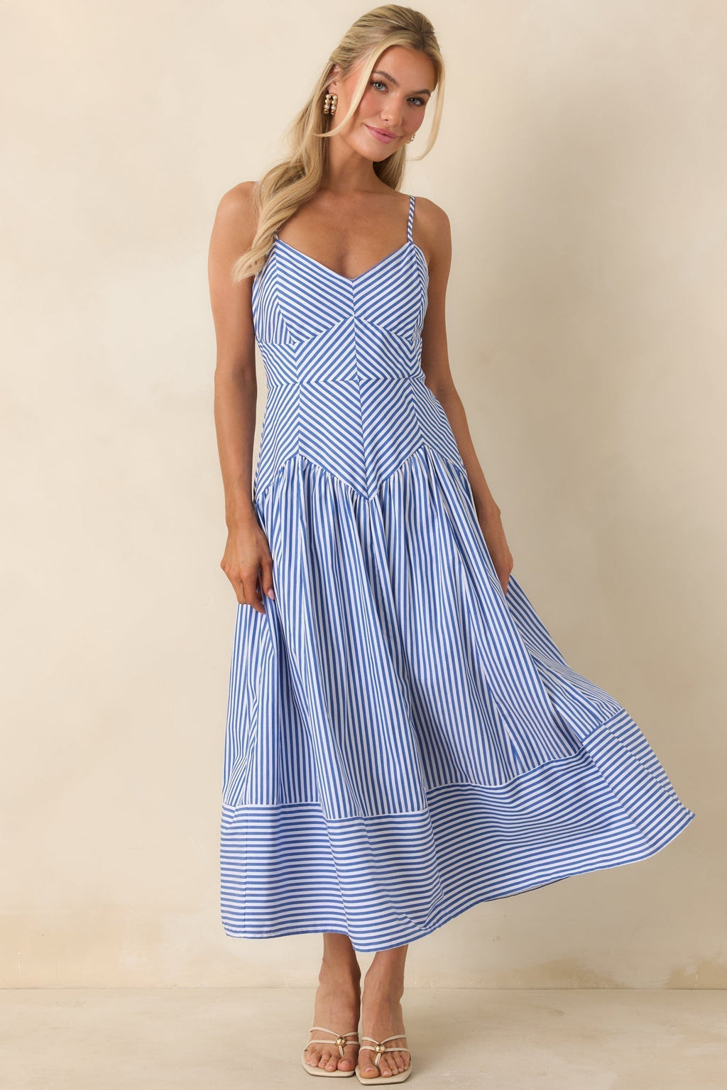 Delphine Chevron Bodice Striped Midi Dress - view 3