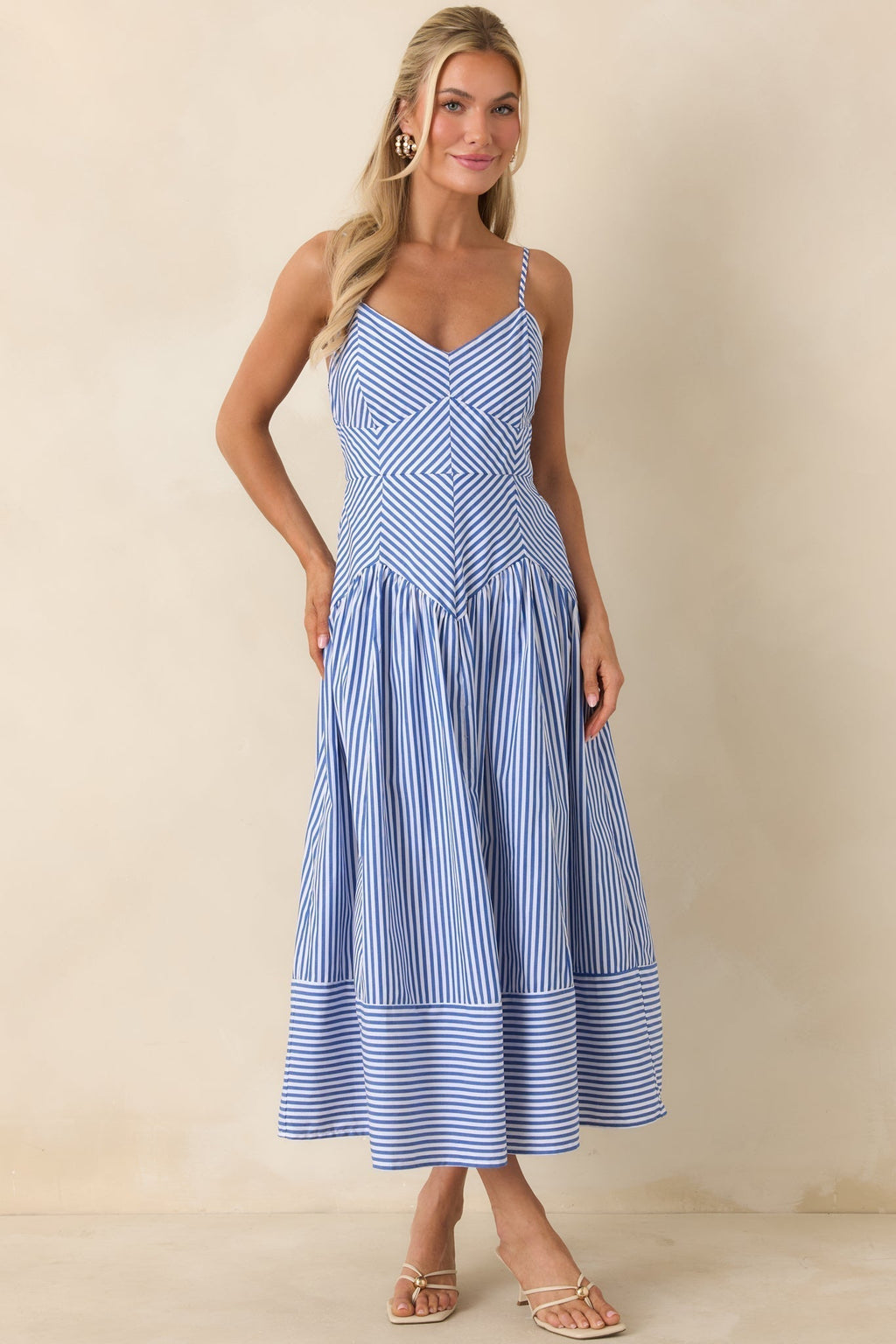 Delphine Chevron Bodice Striped Midi Dress - view 4