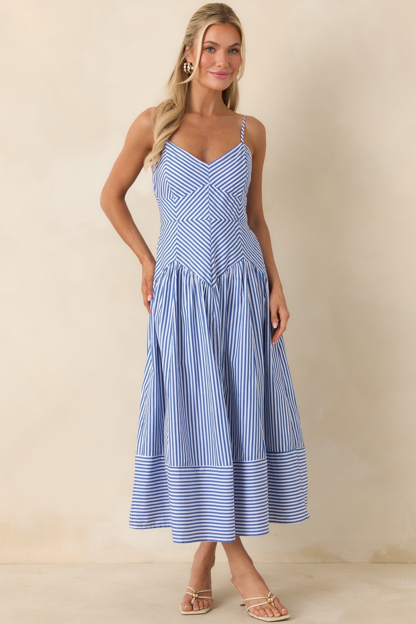 Delphine Chevron Bodice Striped Midi Dress - view 4