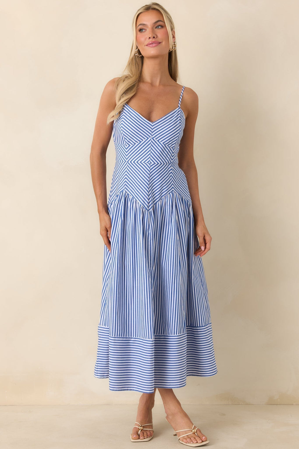 Delphine Chevron Bodice Striped Midi Dress - view 5