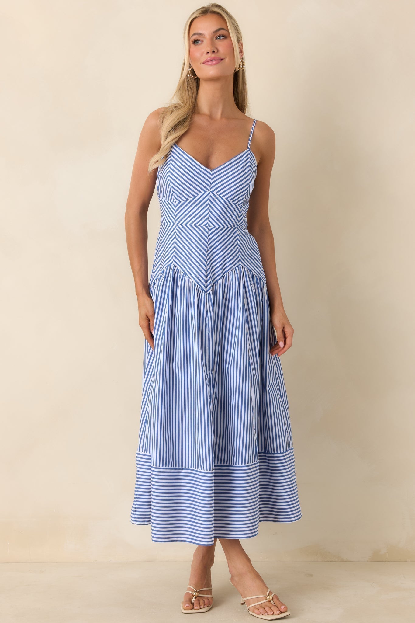 Delphine Chevron Bodice Striped Midi Dress - view 5