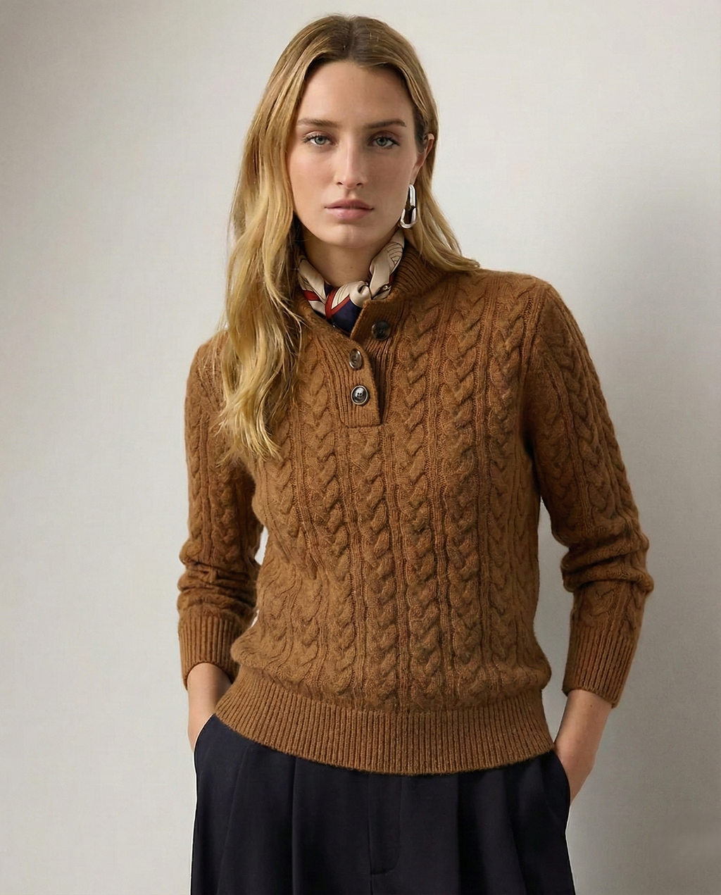 Klara Cable Knit Stand Collar Collared Sweater - view 31