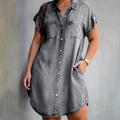Lavinia | Women's Denim Short-Sleeve Button-Up Shirt Dress