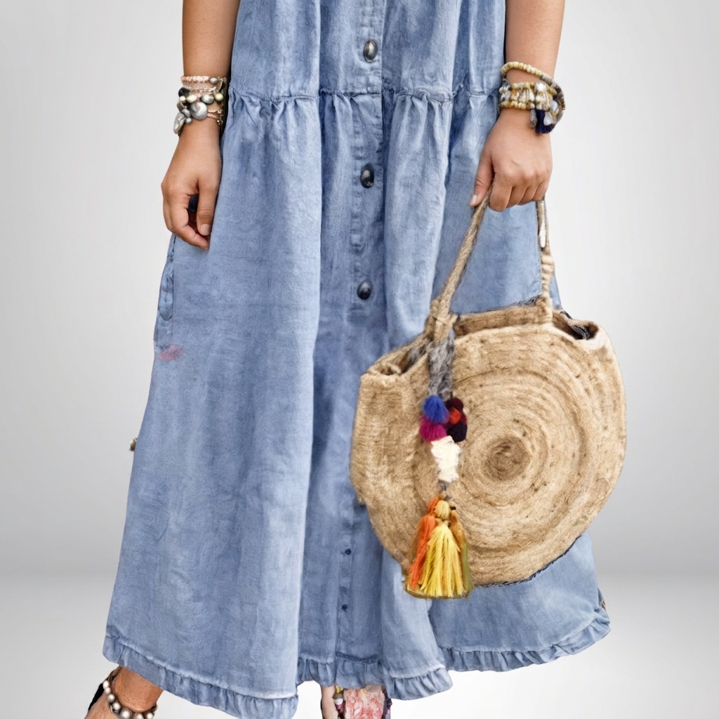 Leontine | Women's Denim Tiered Shirt Maxi Dress