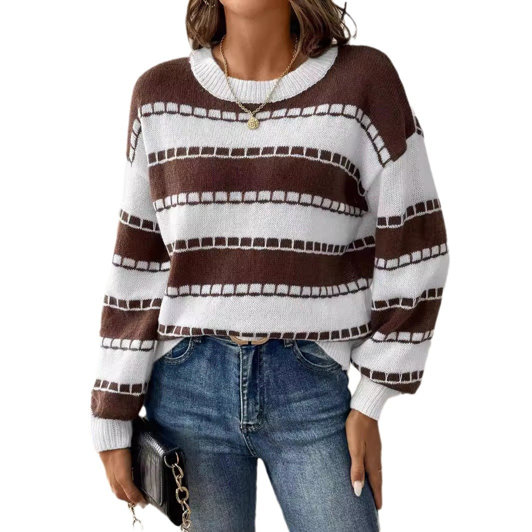Isabella Striped Contrast Panel Drop Shoulder Sweater - view 4