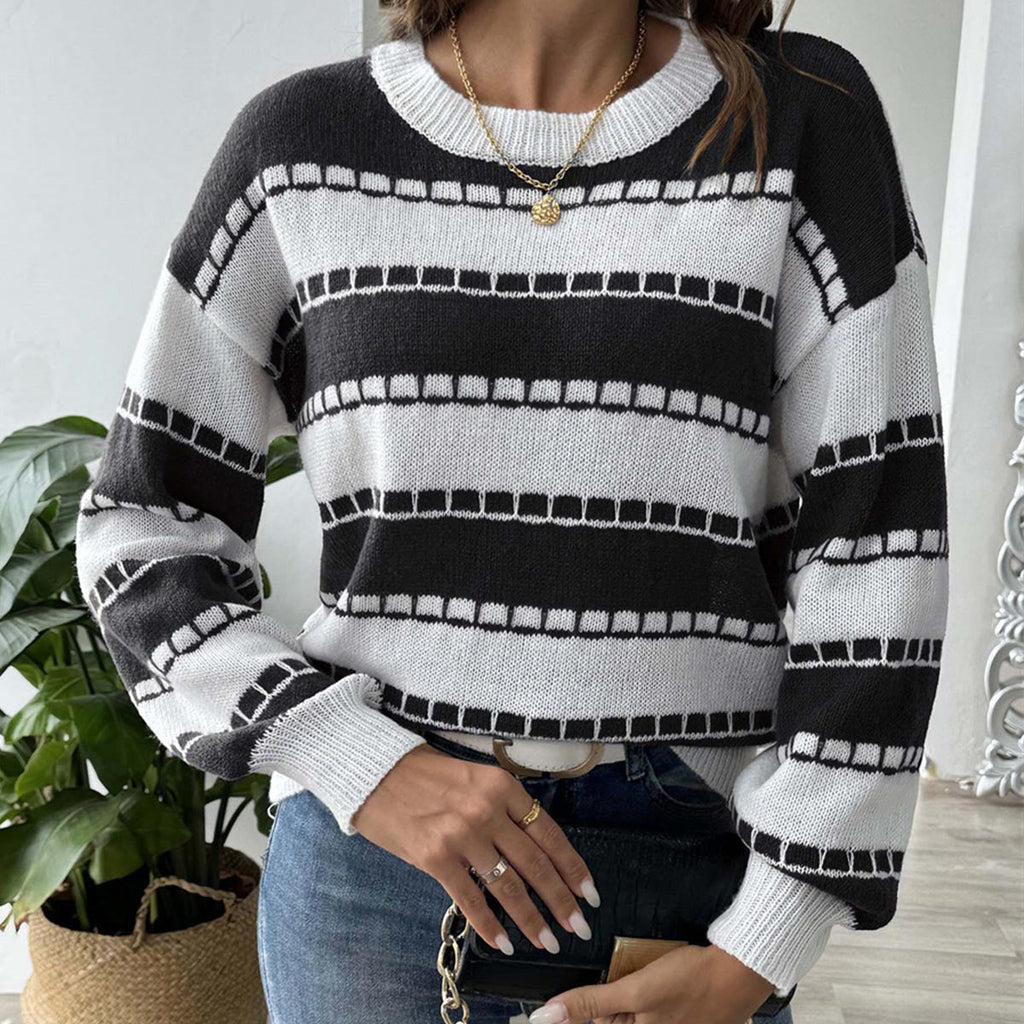 Isabella Striped Contrast Panel Drop Shoulder Sweater - view 3