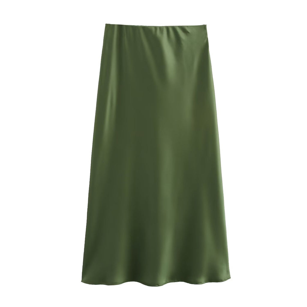 Verity | Swishy A Line Satin Midi Skirt for Women