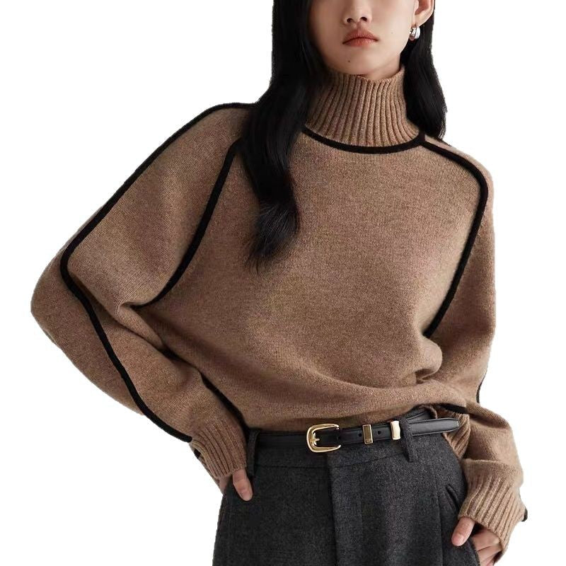 Cecily Contrast Panel Turtleneck Raglan Sleeve Sweater - view 4