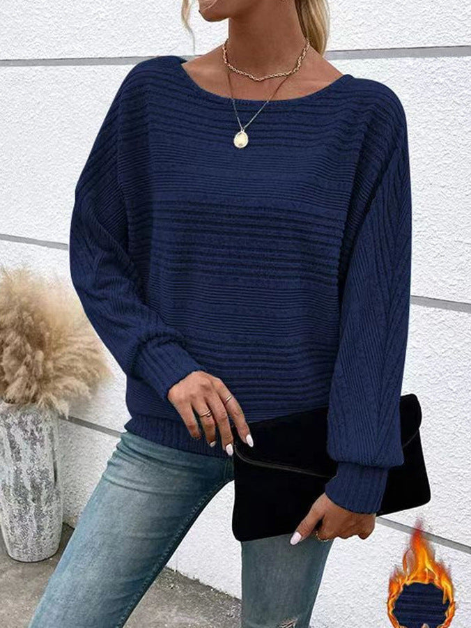 Imogen Ribbed Batwing Sleeve Wide Neck Sweater - front view