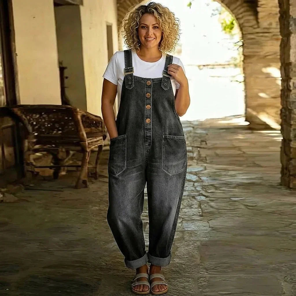 Demi | Vintage Soft Cotton Denim-Look Overalls with Adjustable Straps