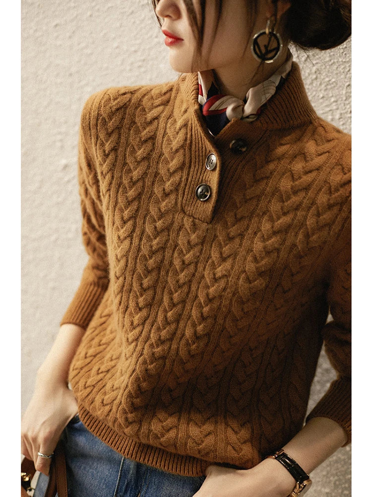 Klara Cable Knit Stand Collar Collared Sweater - view 19