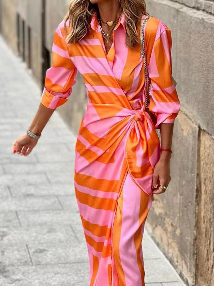 Cressida Three-Quarter Sleeve Wrap Midi Dress - front view