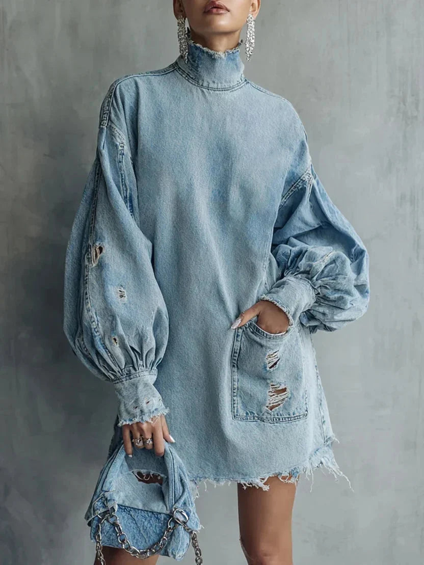 Stella Oversized Distressed Shirt Mini Dress - front view