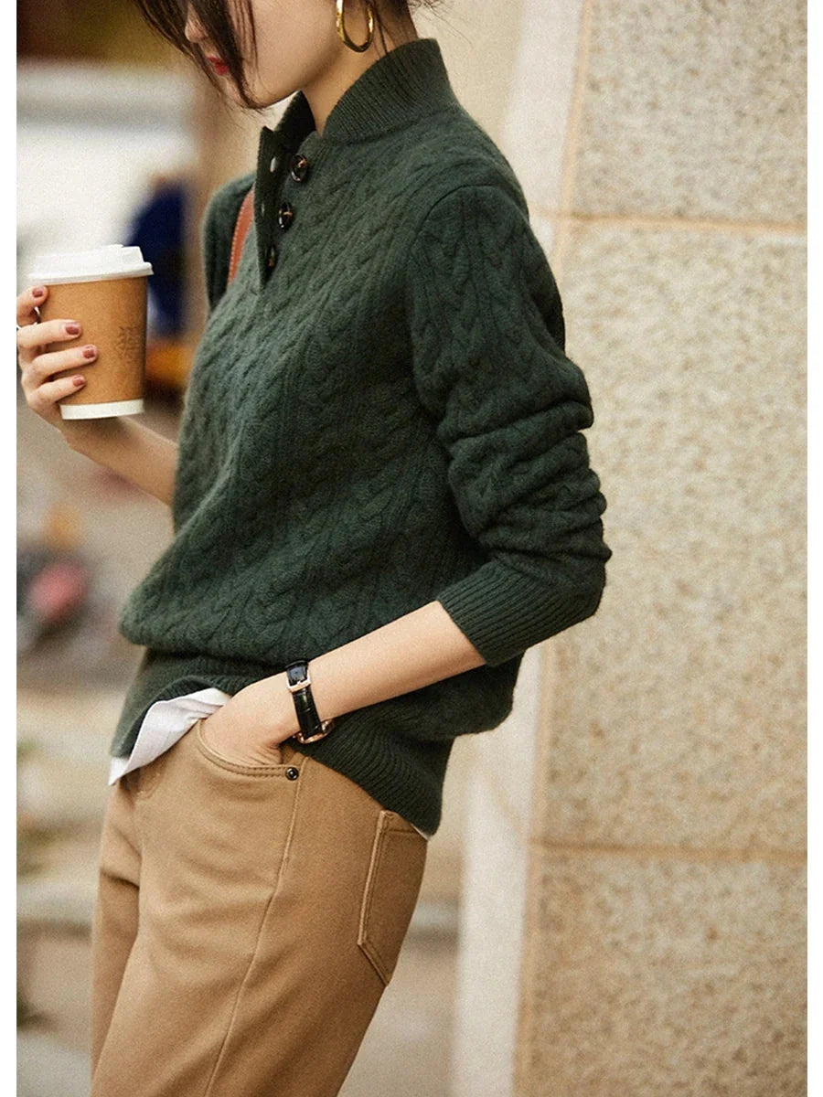 Klara Cable Knit Stand Collar Collared Sweater - view 23