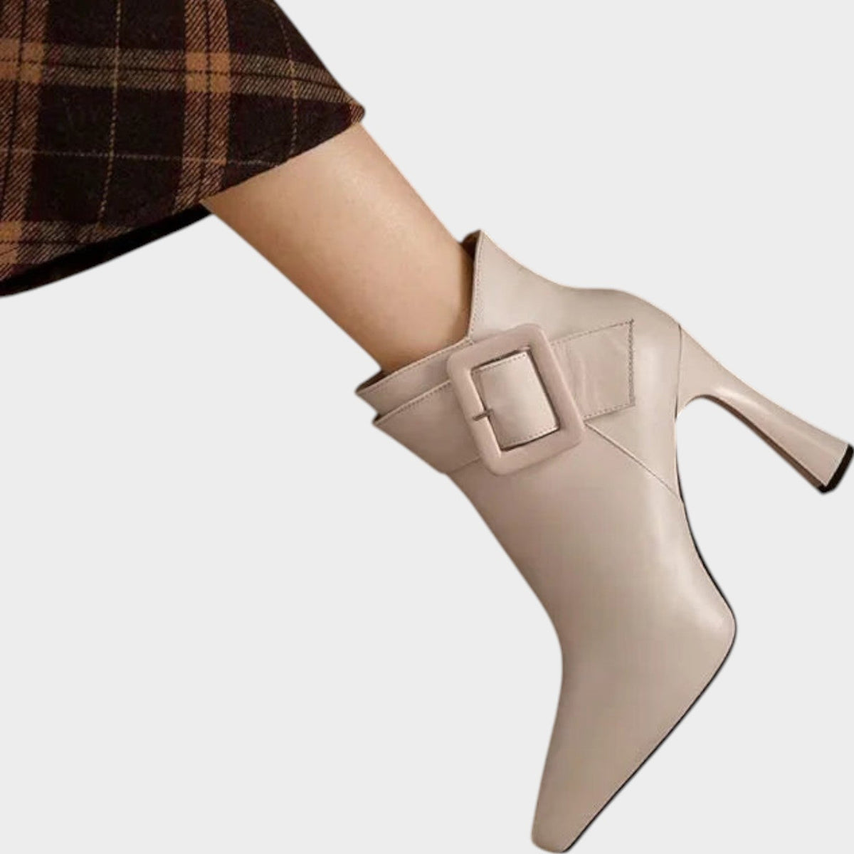 Women's Leather Ankle Boots High Heel Buckle Detail
