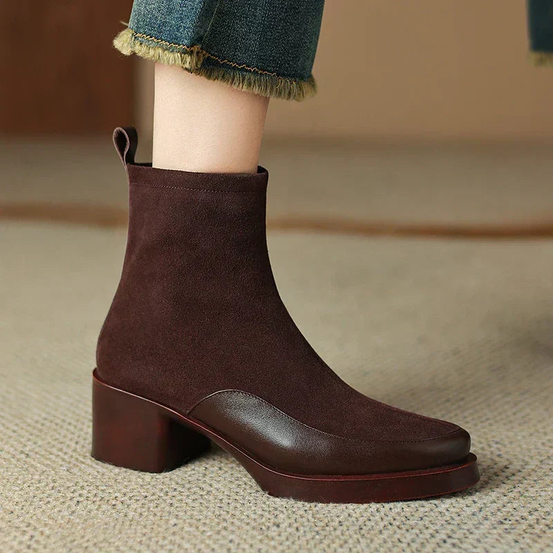 Women's Suede Ankle Boots with Block Heel
