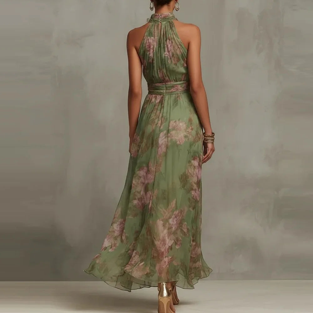 Women's Floral Halter Neck Maxi Dress