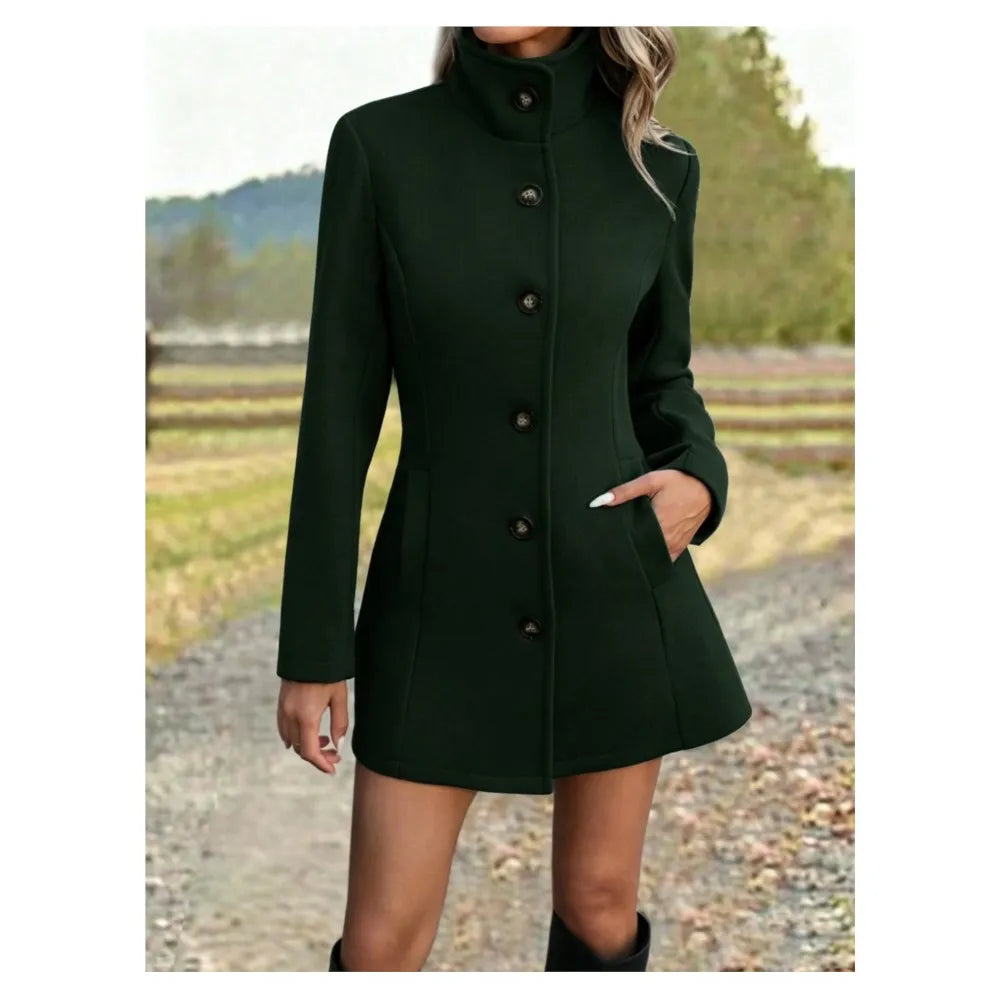 Women's Stand Collar Long Wool Coat – Augusta