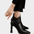Women's Leather Ankle Boots High Heel Buckle Detail