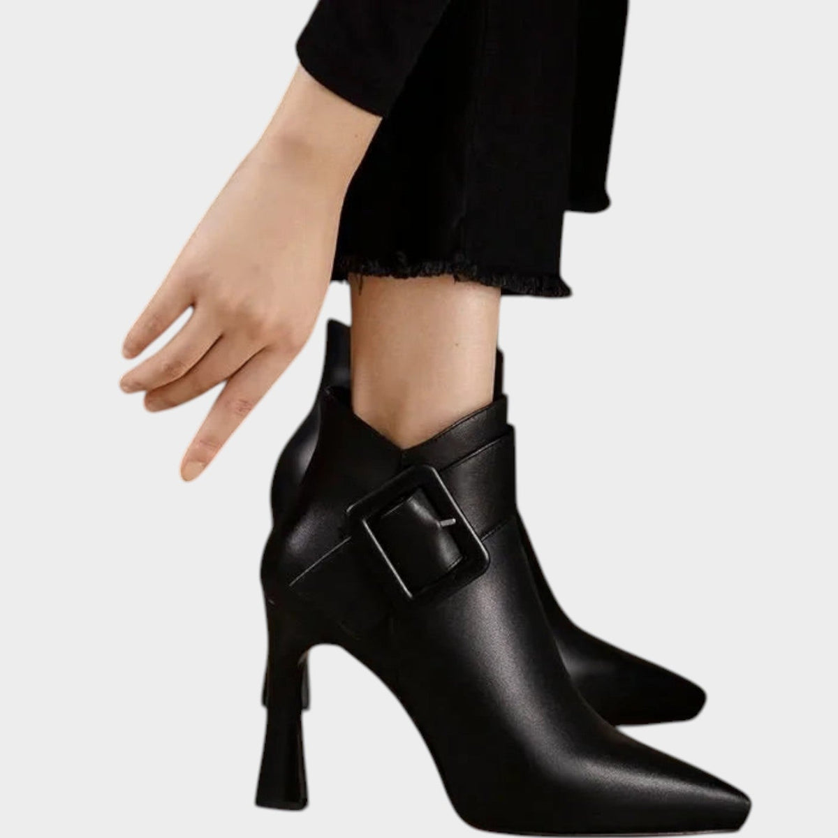 Women's Leather Ankle Boots High Heel Buckle Detail
