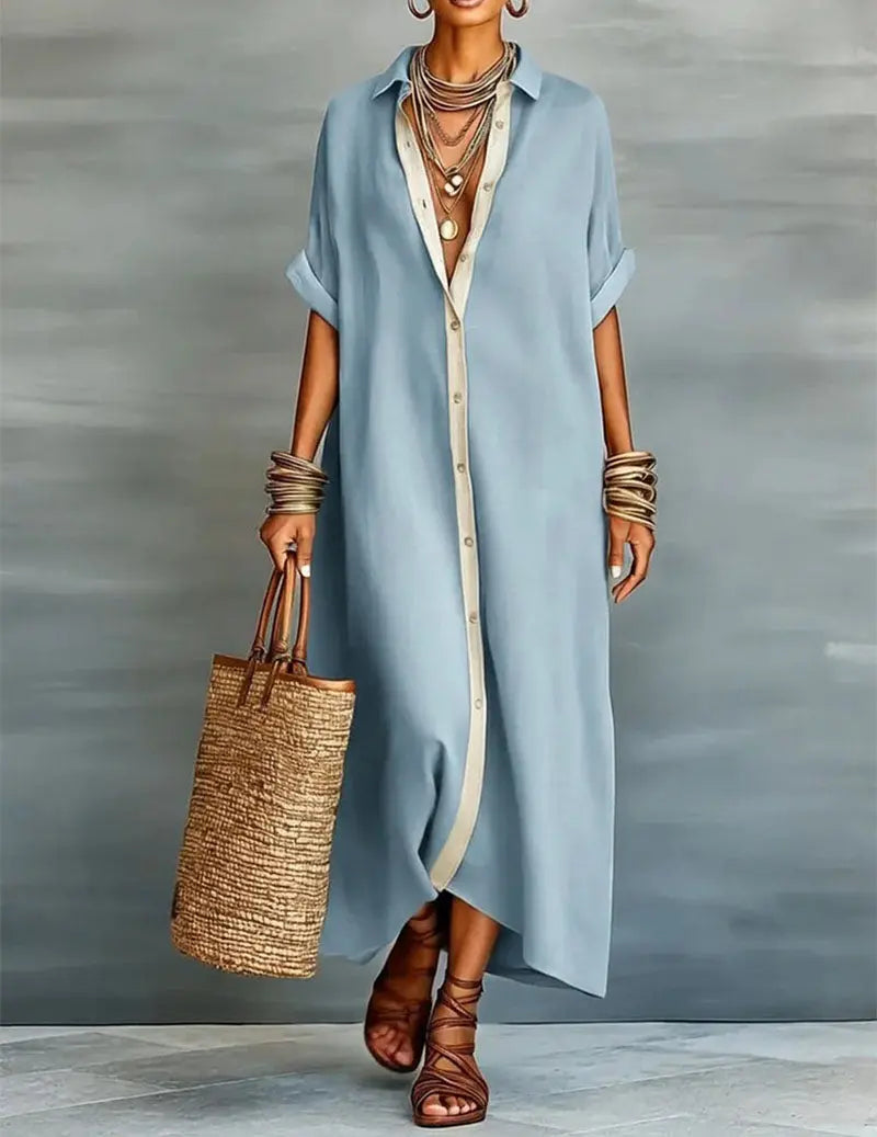 Odette Button-Down Shirt Midi Dress with Pockets - view 6