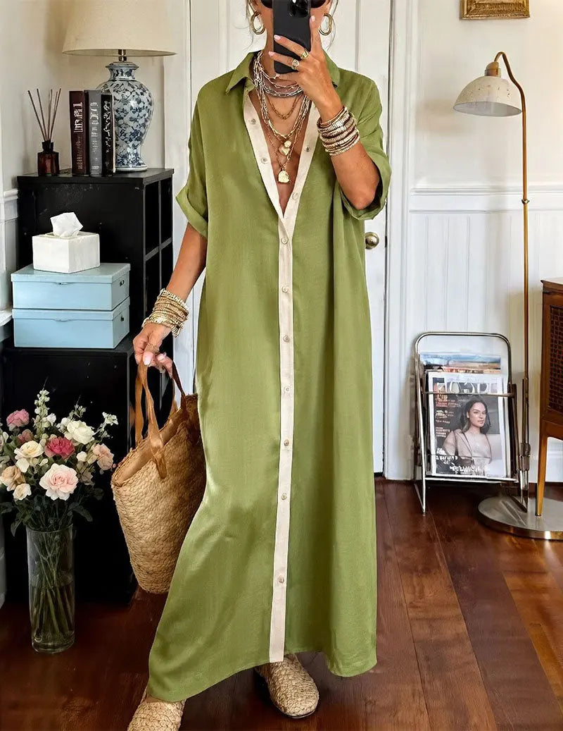 Odette Button-Down Shirt Midi Dress with Pockets - view 7