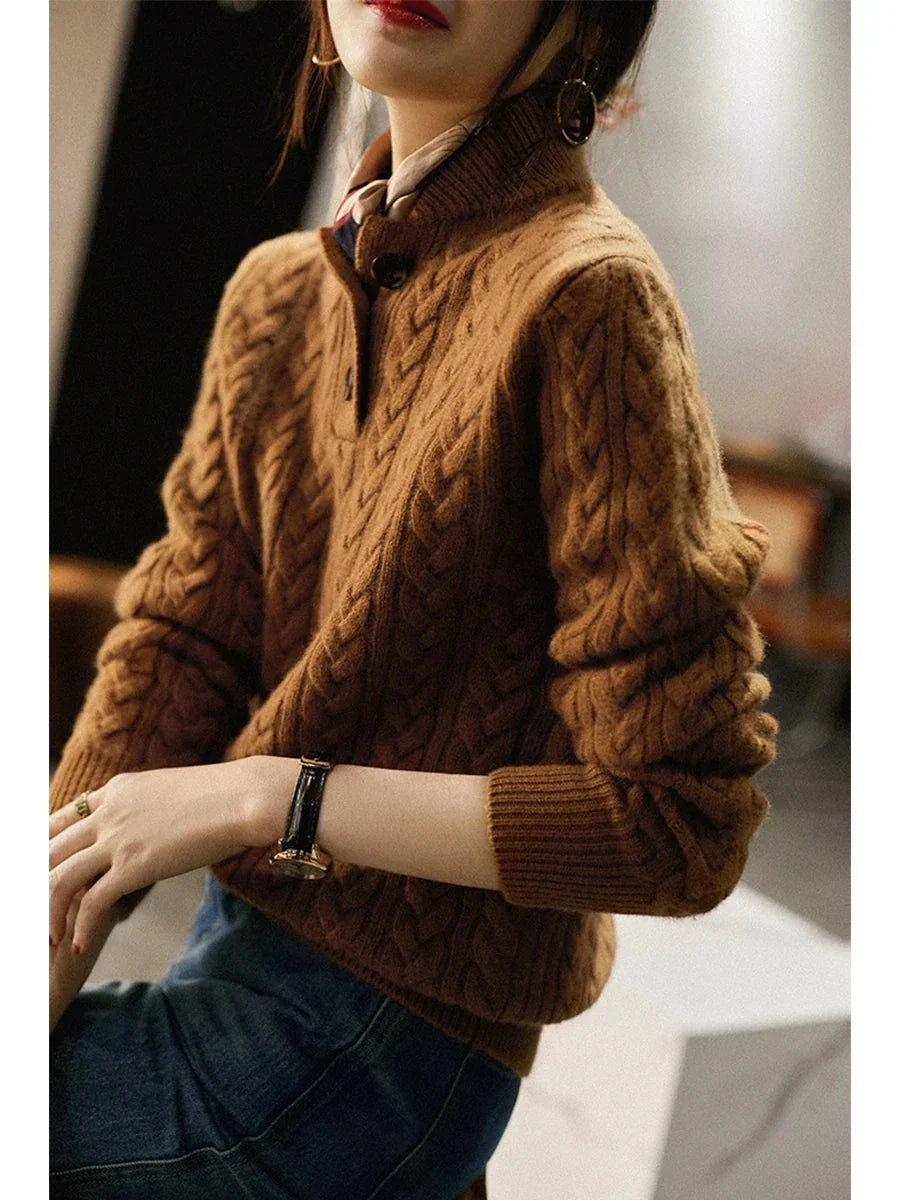 Klara Cable Knit Stand Collar Collared Sweater - view 20