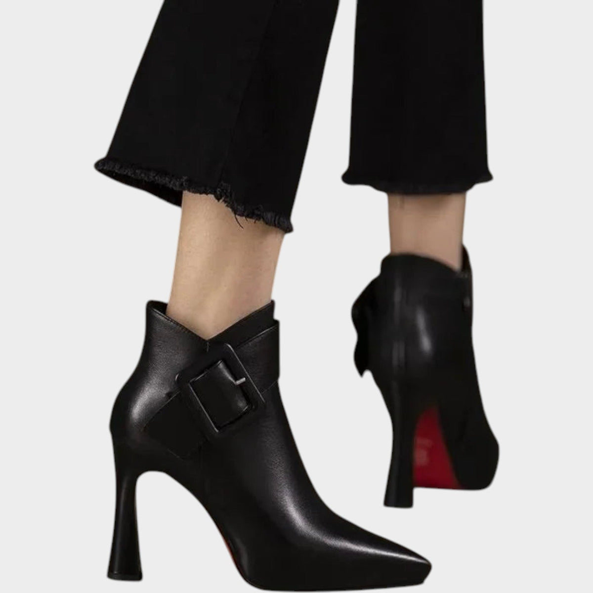 Women's Leather Ankle Boots High Heel Buckle Detail