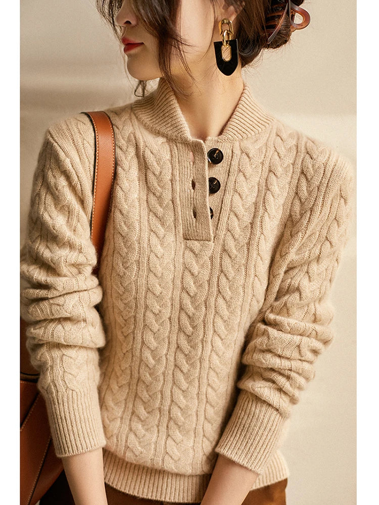 Klara Cable Knit Stand Collar Collared Sweater - view 26
