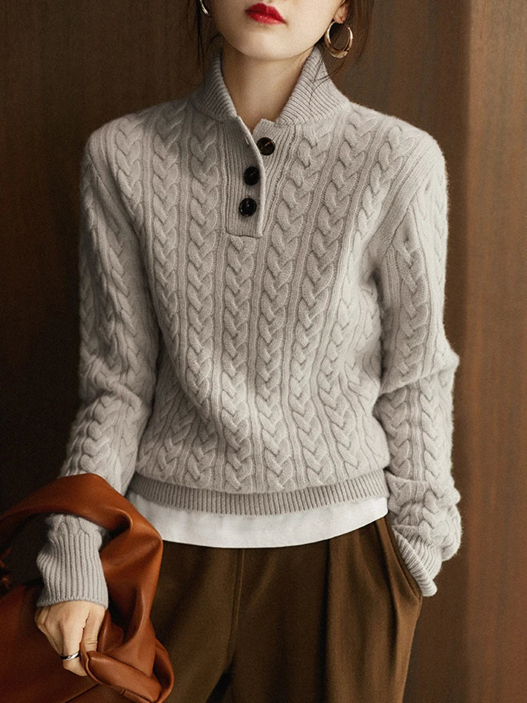 Klara Cable Knit Stand Collar Collared Sweater - view 29