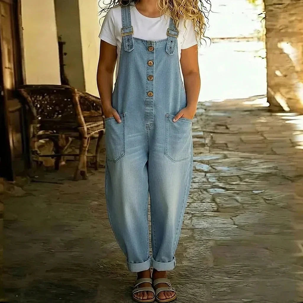 Demi | Vintage Soft Cotton Denim-Look Overalls with Adjustable Straps
