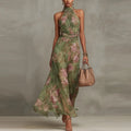 Women's Floral Halter Neck Maxi Dress