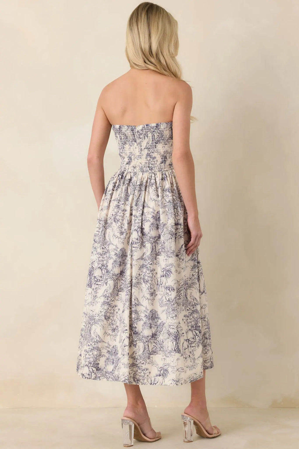 Vivienne Strapless Pleated Print Midi Dress - view 7