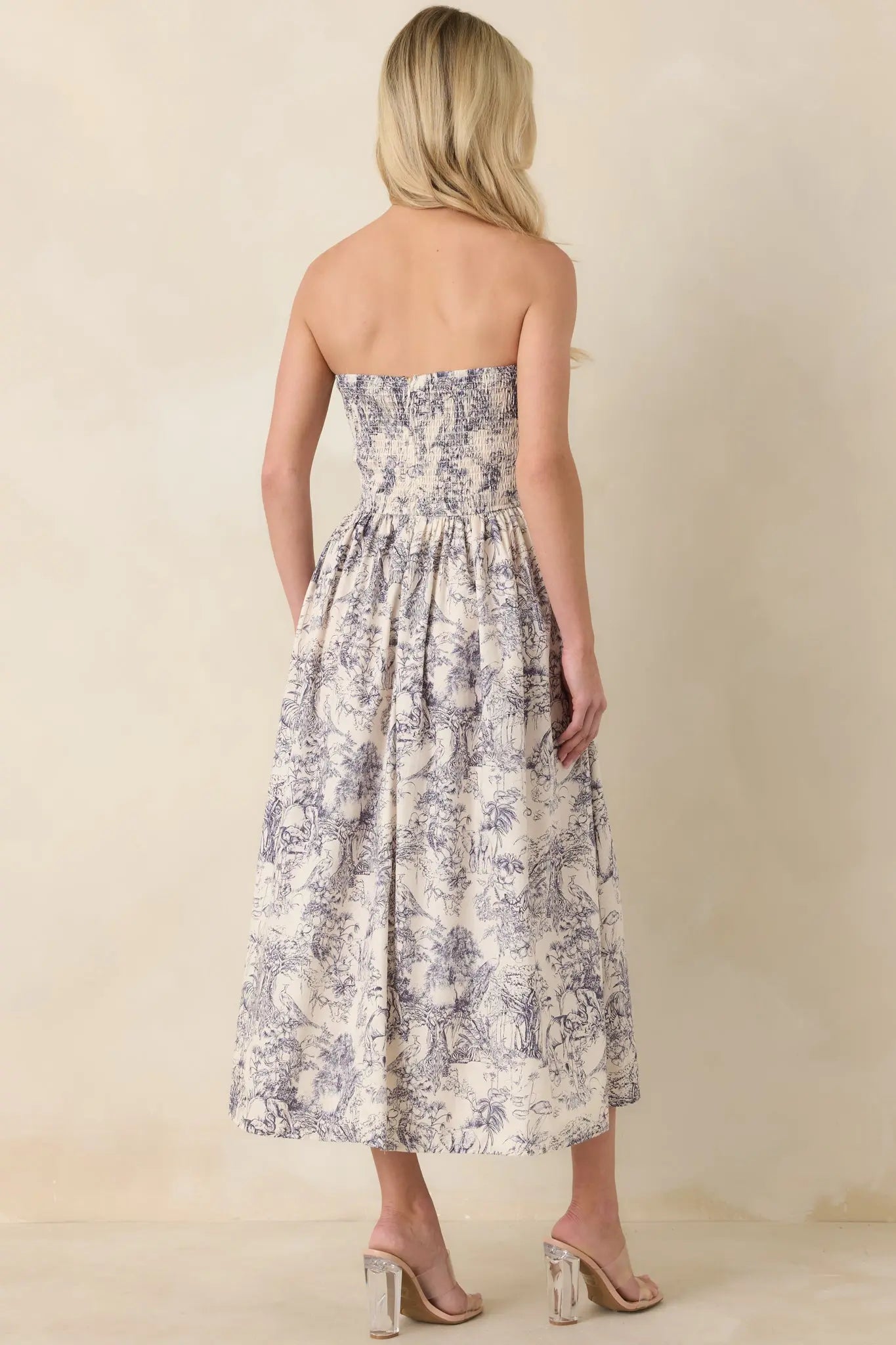 Vivienne Strapless Pleated Print Midi Dress - view 7
