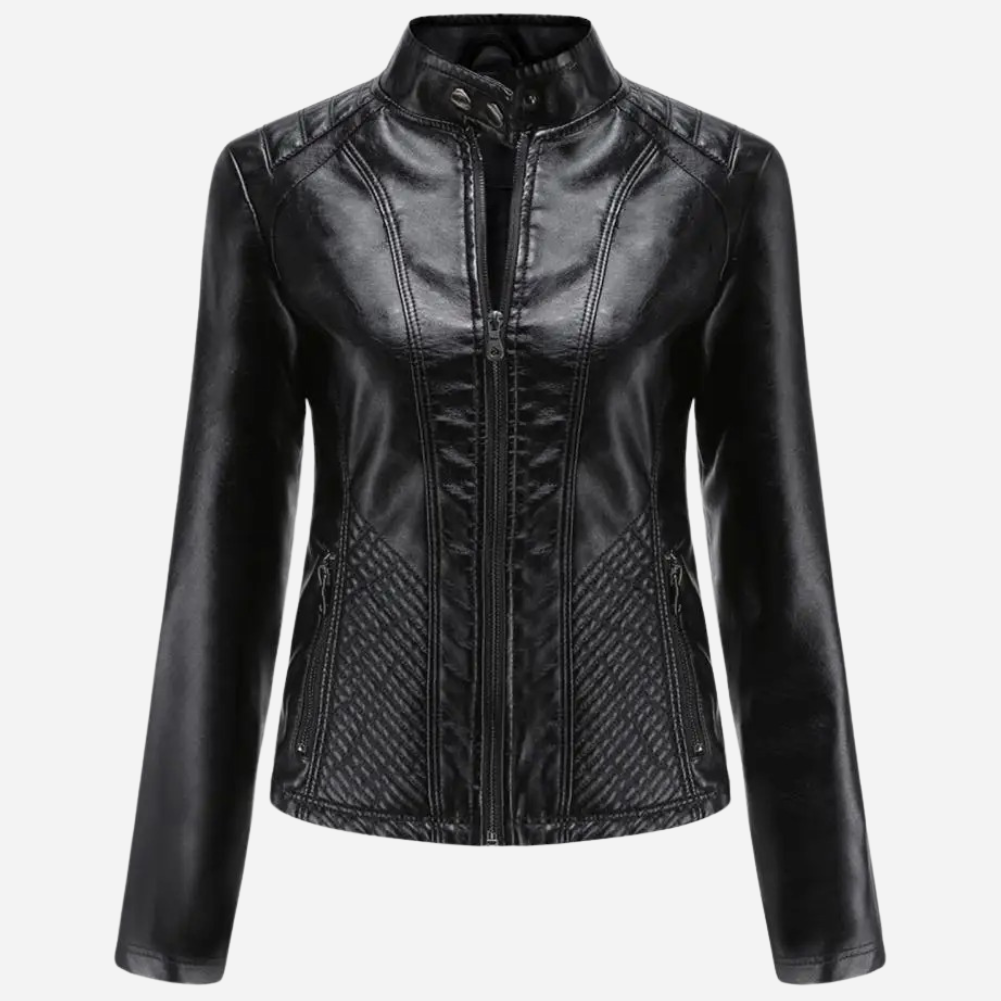 Georgina | Leather Biker Jacket with Quilted Side Panels for Women