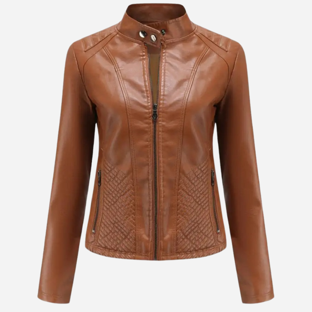 Georgina | Leather Biker Jacket with Quilted Side Panels for Women