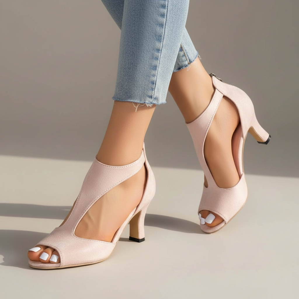 Wren Cushioned Block Heel Court Shoes - front view