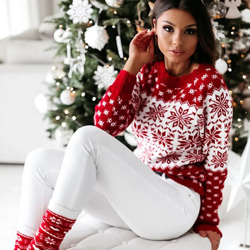 Luella | Nordic Snowflake Knit Sweater with Ribbed Trims for Women