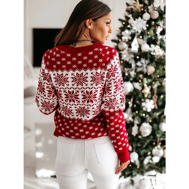 Luella | Nordic Snowflake Knit Sweater with Ribbed Trims for Women