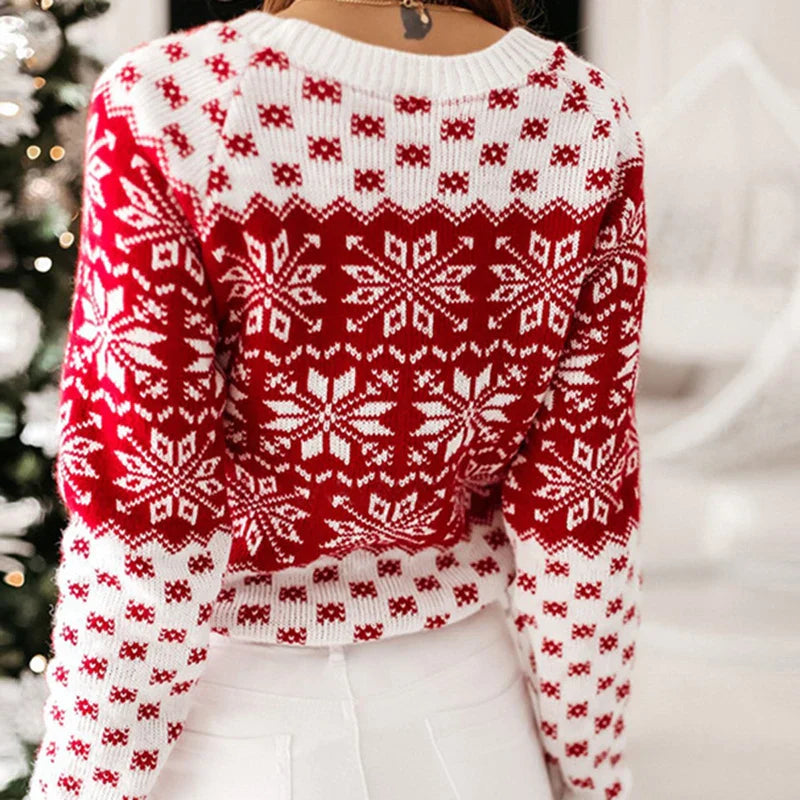 Luella | Nordic Snowflake Knit Sweater with Ribbed Trims for Women