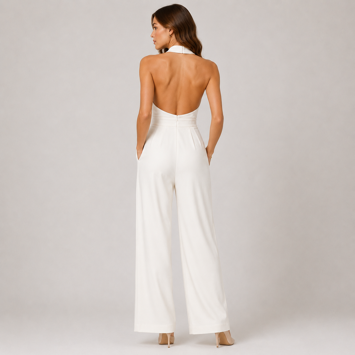 Women's Wide Leg Halter Jumpsuit Elegant One Piece Outfit