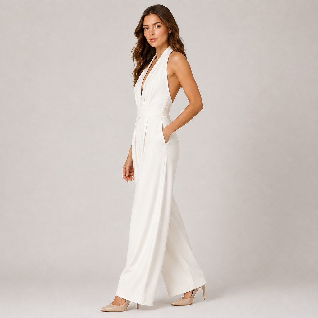 Women's Wide Leg Halter Jumpsuit Elegant One Piece Outfit