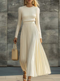 Leonie Pleated Ribbed Bodice Midi Dress - front view
