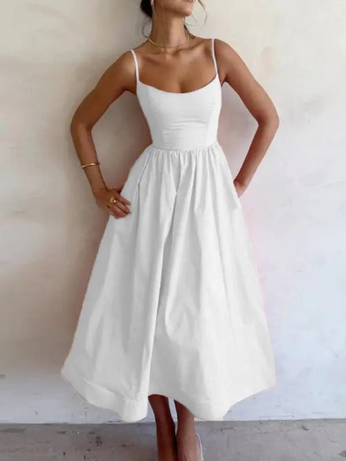 Anouk Pleated Spaghetti Strap Midi Dress - front view