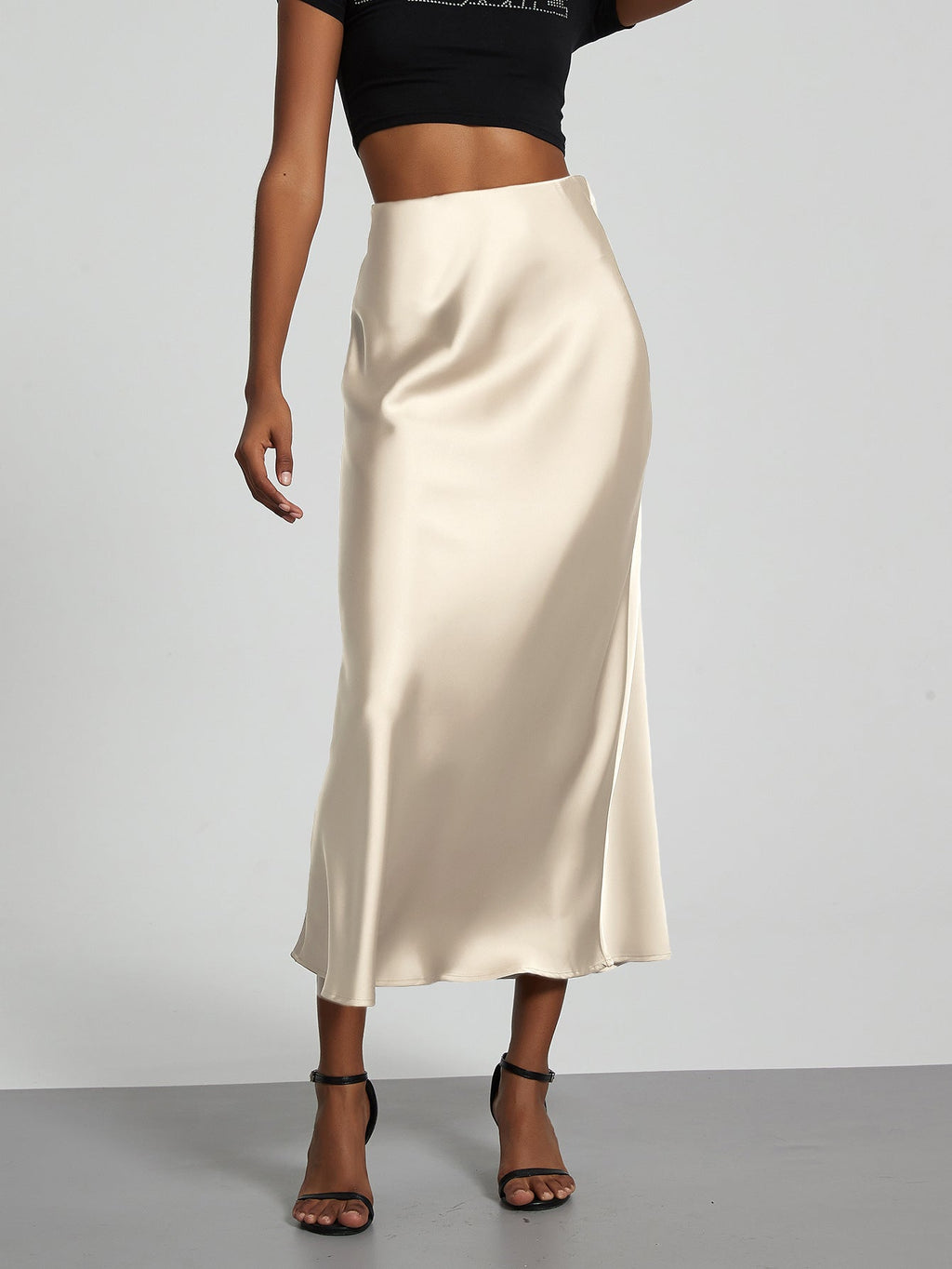 Verity | Swishy A Line Satin Midi Skirt for Women