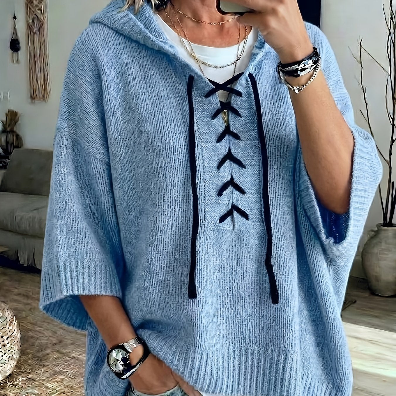 Delphine Oversized Batwing Sleeve Hoodie - front view