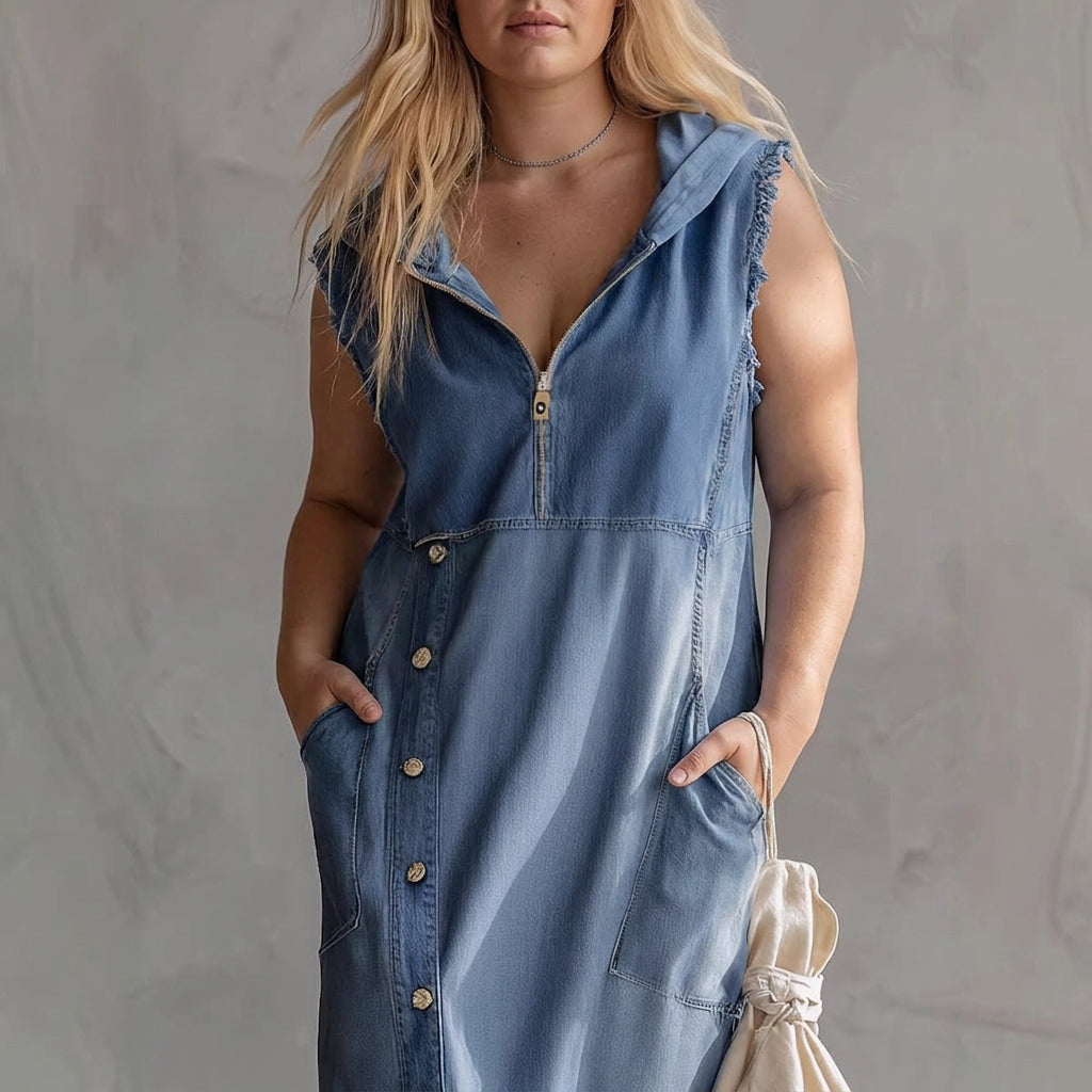 Clemence Hooded Denim Sleeveless